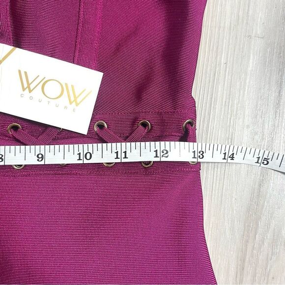 WOW Couture Dress Women’s Medium Pink Lace Tie Bandage Bodycon Mini NWT - Picture 11 of 12